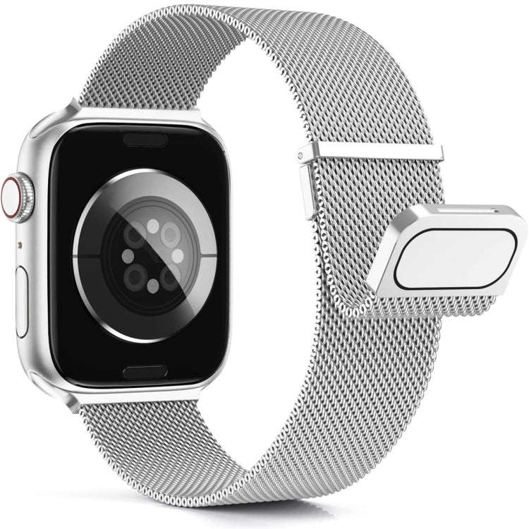For Apple Watch 7 41mm Milan Double Magnetic Steel Mesh Watch Band(Silver)