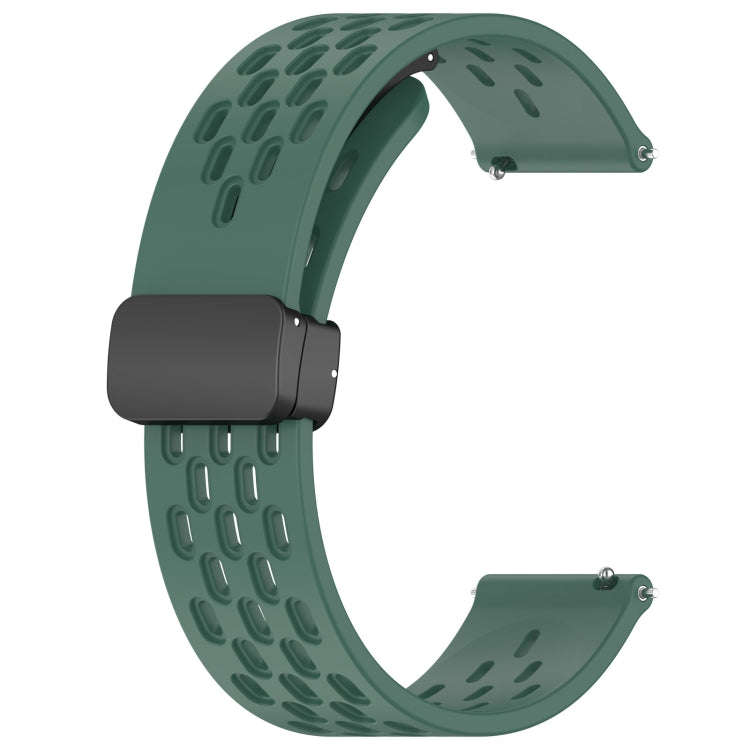 For Amazfit Pop 20mm Folding Magnetic Clasp Silicone Watch Band(Dark Green)