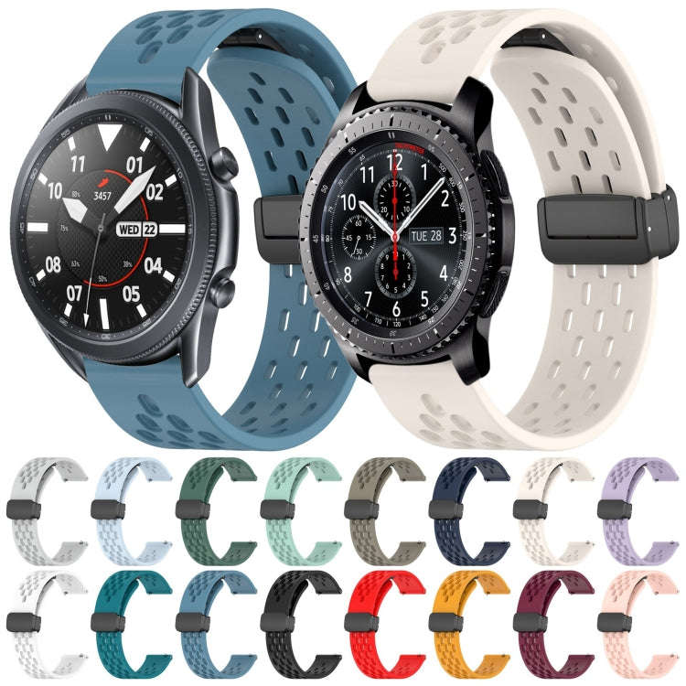 For Samsung Galaxy Watch 46mm 22mm Folding Magnetic Clasp Silicone Watch Band(Light Blue)