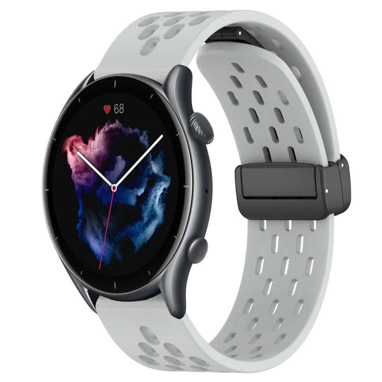 For Amazfit GTR 3 Pro 22mm Folding Magnetic Clasp Silicone Watch Band(Light Grey)