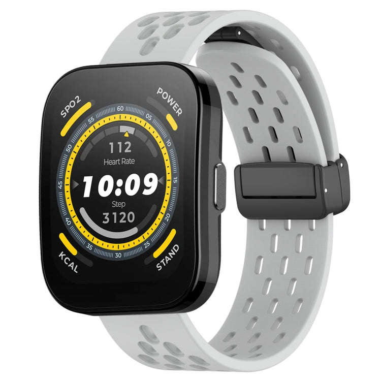 For Amazfit Bip 5 22mm Folding Magnetic Clasp Silicone Watch Band(Light Grey)
