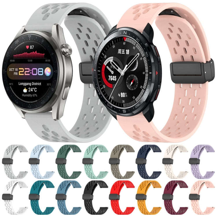 For Honor Magic Watch 2 46mm 22mm Folding Magnetic Clasp Silicone Watch Band(Light Grey)