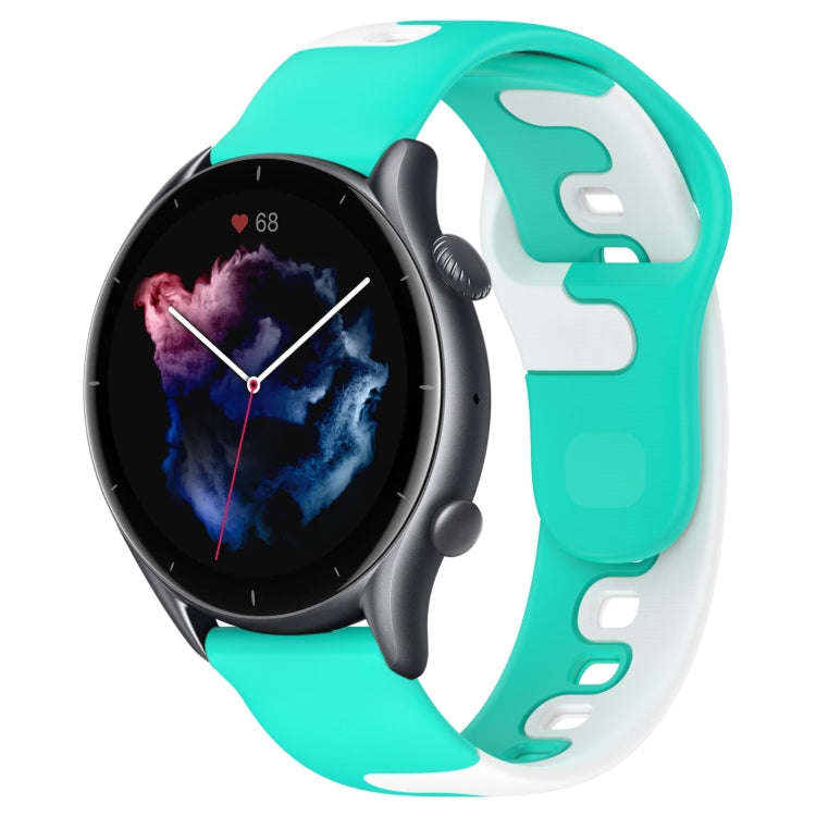 For Amazfit GTR 3 Pro 22mm Double Color Silicone Watch Band(Cyan+White)