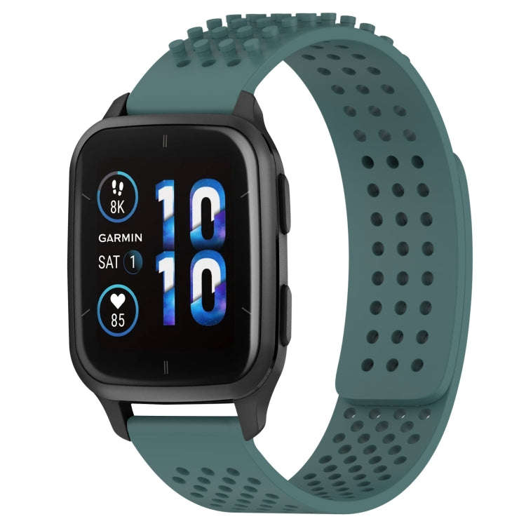 For Garmin Forerunner Sq2 20mm Holes Breathable 3D Dots Silicone Watch Band(Olive Green)
