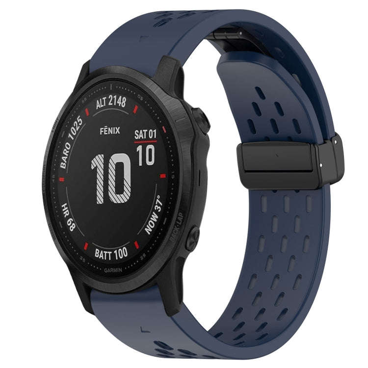 For Garmin Fenix 6S Hole Folding Buckle 20mm Silicone Watch Band(Midnight Blue)