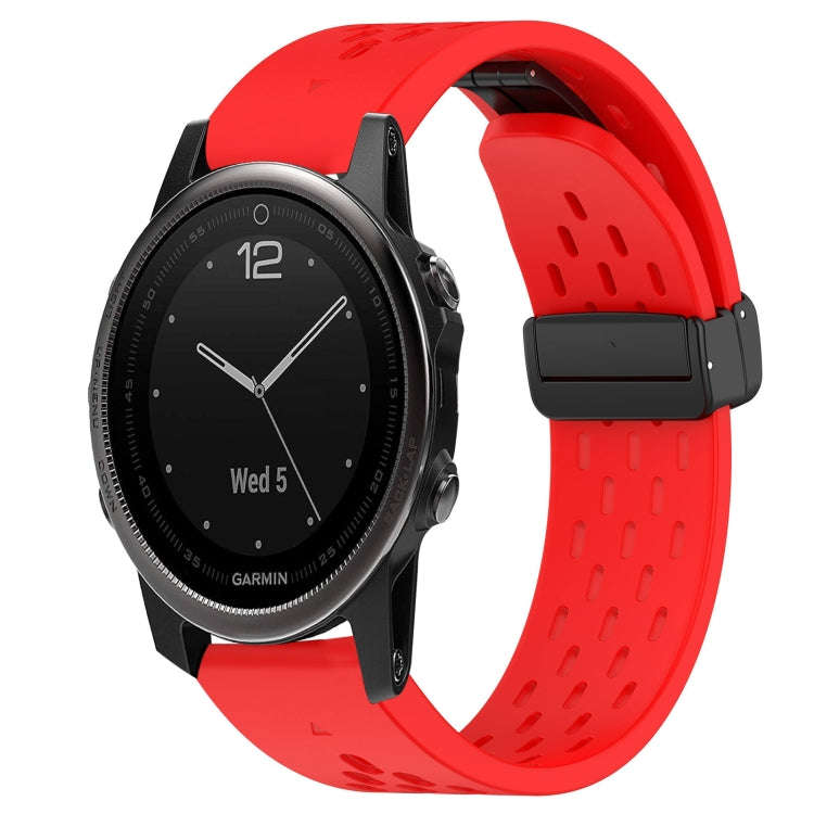 For Garmin Fenix 5S Plus Hole Folding Buckle 20mm Silicone Watch Band(Red)