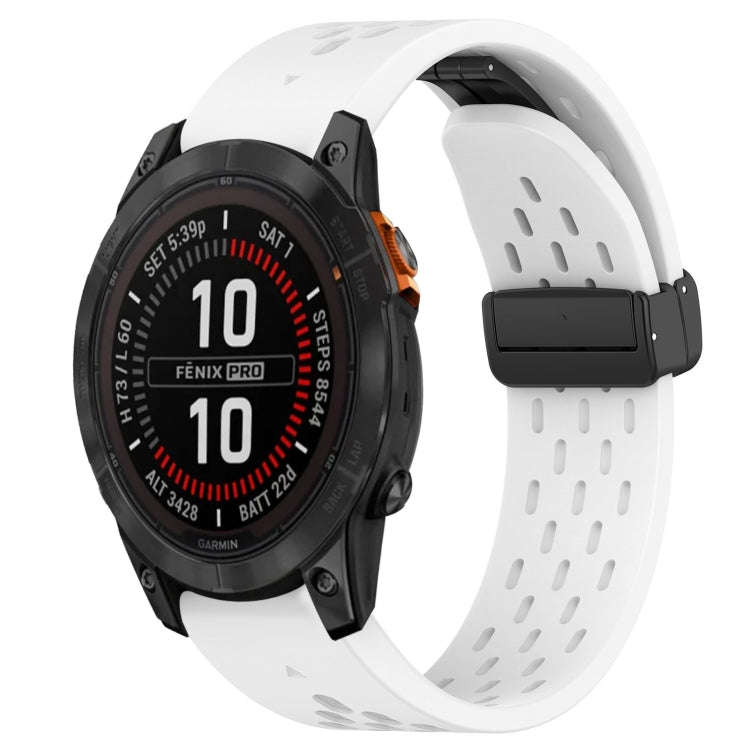 For Garmin Fenix 7 Pro 47mm Hole Folding Buckle 22mm Silicone Watch Band(White)