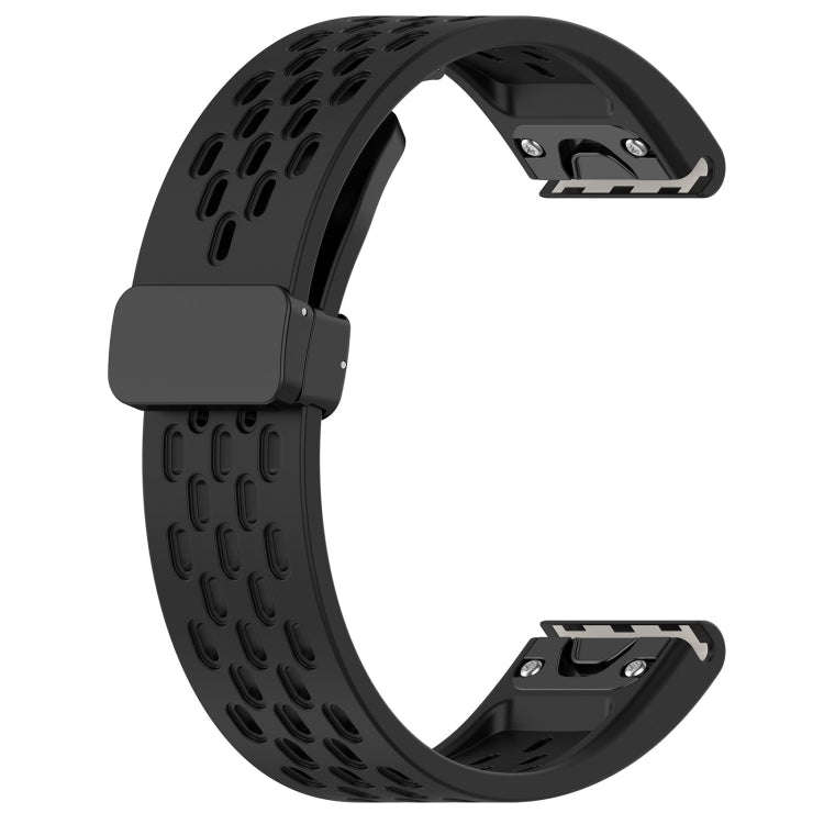 For Garmin Epix Pro 47mm Hole Folding Buckle 22mm Silicone Watch Band(Black)