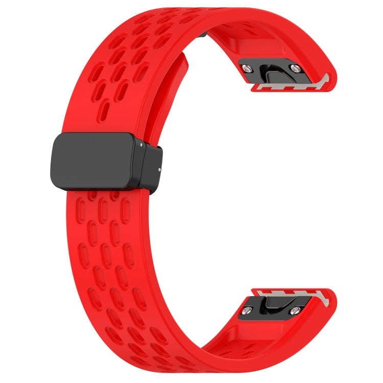 For Garmin Fenix 7X Solar Hole Folding Buckle 26mm Silicone Watch Band(Red)