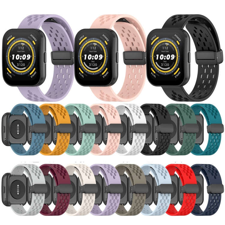 For Amazfit Bip 5 Folding Magnetic Clasp Silicone Watch Band(Dark Green)