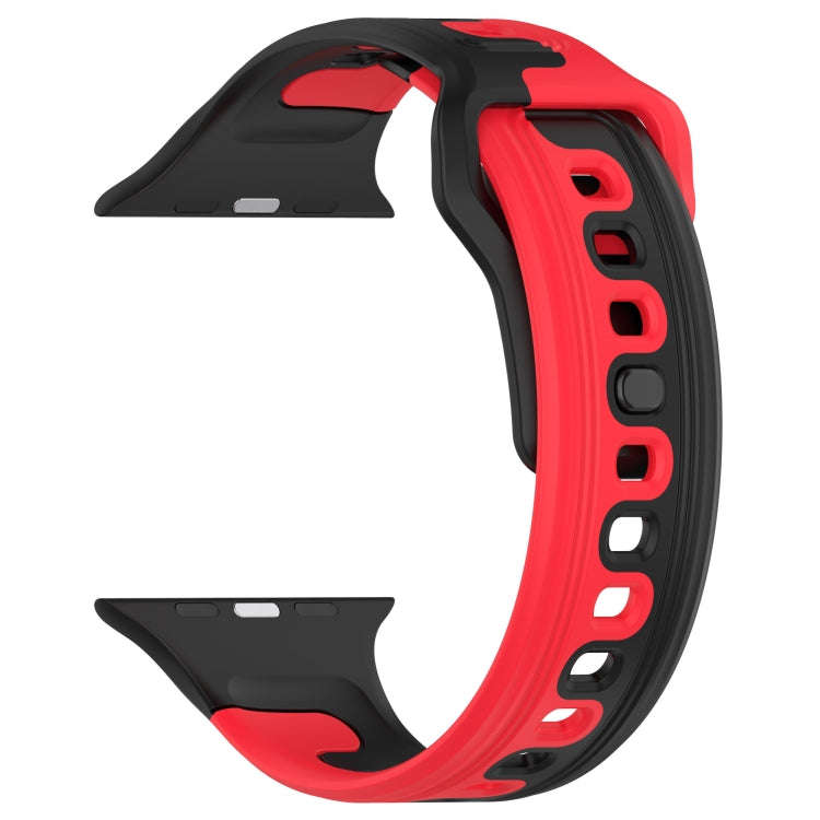 For Apple Watch 7 45mm Double Color Silicone Watch Band(Black+Red)
