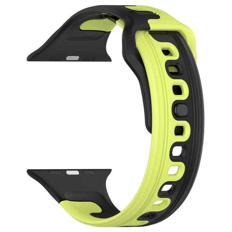 For Apple Watch 7 41mm Double Color Silicone Watch Band(Black+Green)