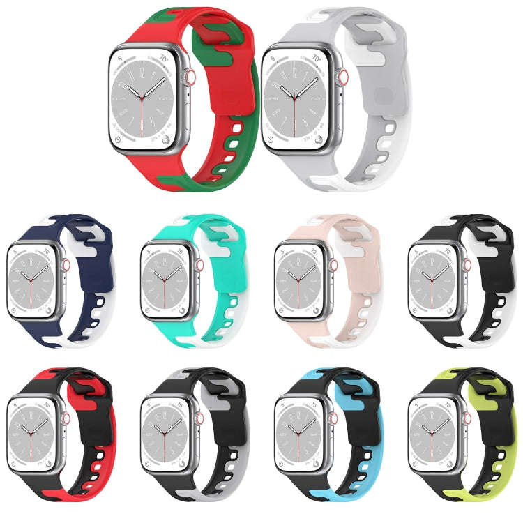 For Apple Watch 7 45mm Double Color Silicone Watch Band(Cyan+White)