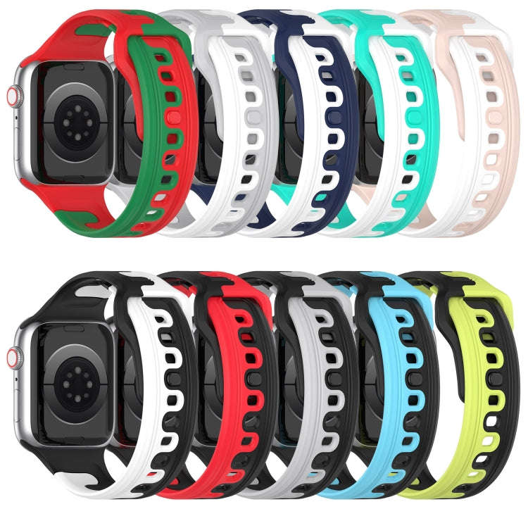 For Apple Watch 7 41mm Double Color Silicone Watch Band(Black+Green)