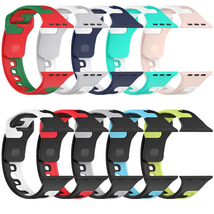 For Apple Watch 7 45mm Double Color Silicone Watch Band(Cyan+White)