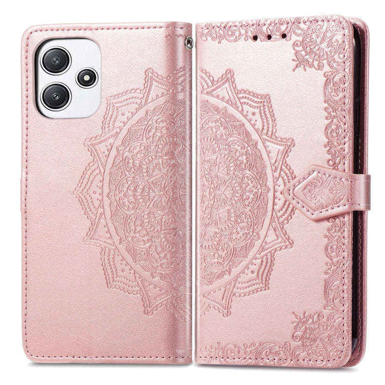 For Redmi Note 12R Mandala Flower Embossed Leather Phone Case(Rose Gold)