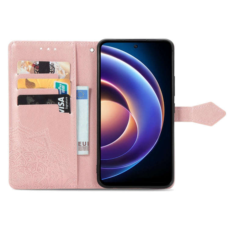 For Redmi Note 12R Mandala Flower Embossed Leather Phone Case(Rose Gold)
