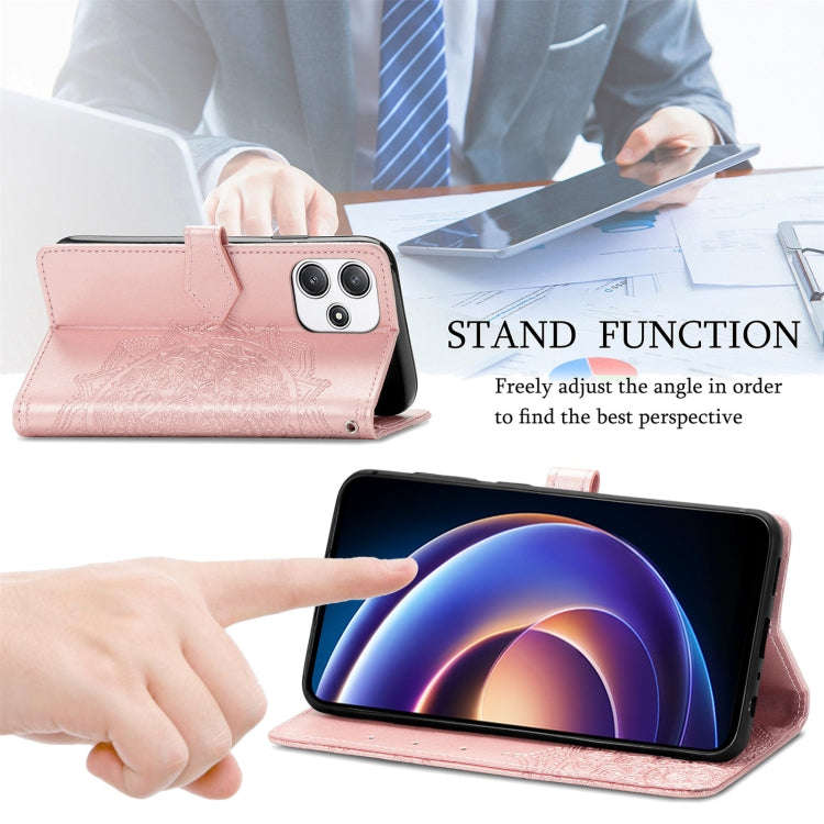 For Redmi Note 12R Mandala Flower Embossed Leather Phone Case(Rose Gold)