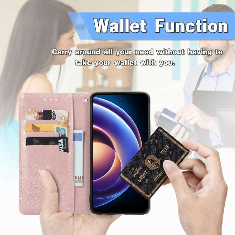 For Redmi Note 12R Mandala Flower Embossed Leather Phone Case(Rose Gold)