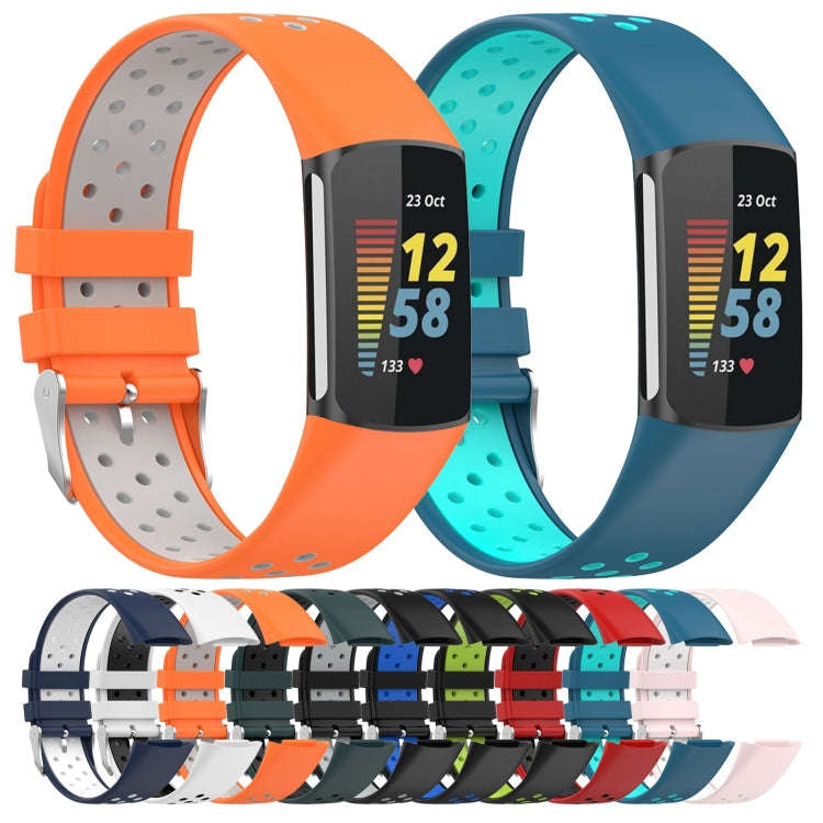 For Fitbit Charge 6 Dual Color Breathable Silicone Watch Band(Green+Black)