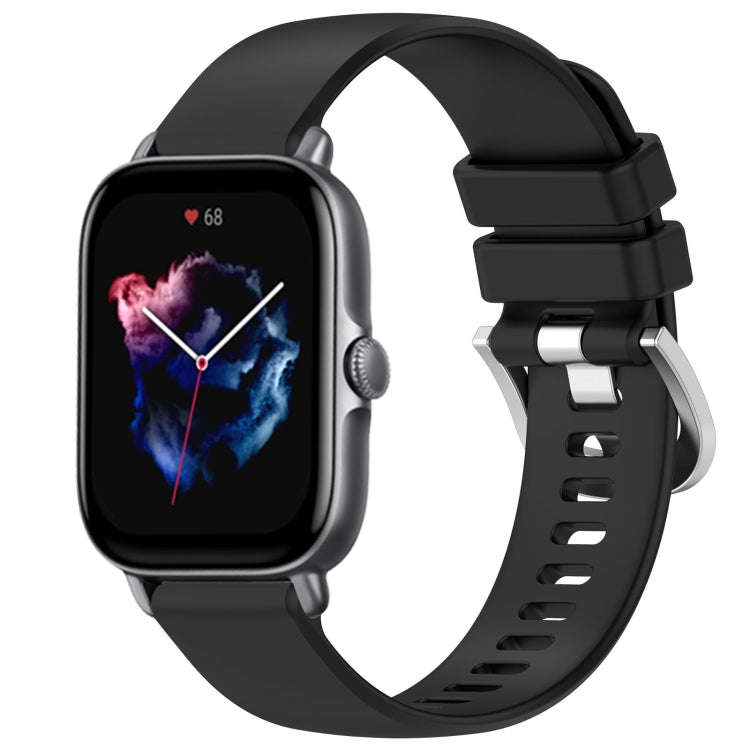 For Amazfit GTS 3 20mm Liquid Glossy Silver Buckle Silicone Watch Band(Black)