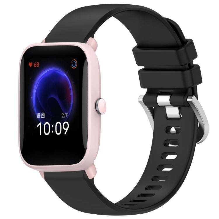 For Amazfit Pop Pro / Pop / Bip U 20mm Liquid Glossy Silver Buckle Silicone Watch Band(Black)
