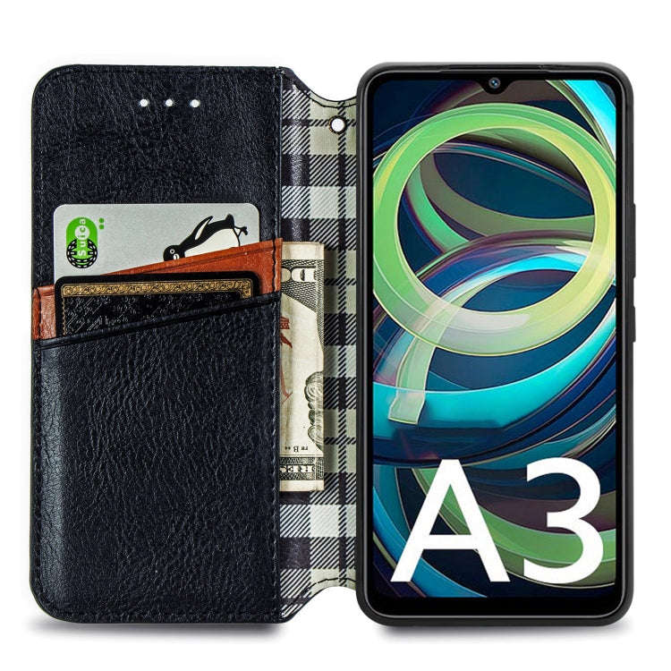 For Xiaomi Redmi A3 Cubic Grid Pressed Magnetic Leather Phone Case(Black)