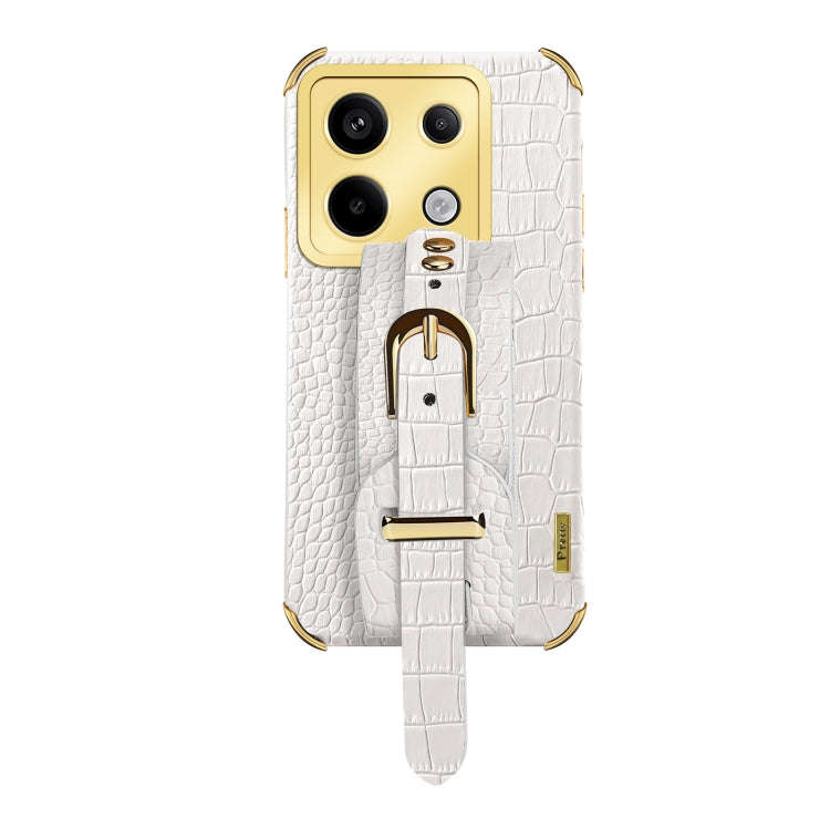 For Xiaomi Redmi Note 13 Pro 4G Electroplated Wrist Strap Crocodile Leather Back Phone Case(White)