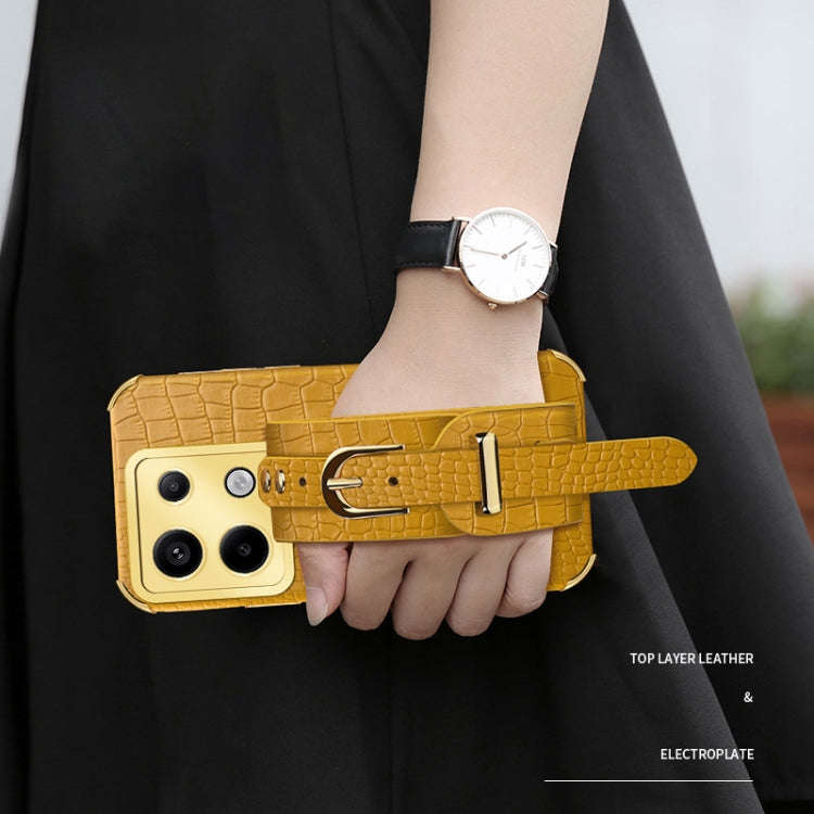 For Xiaomi Redmi Note 13 Pro 4G Electroplated Wrist Strap Crocodile Leather Back Phone Case(White)