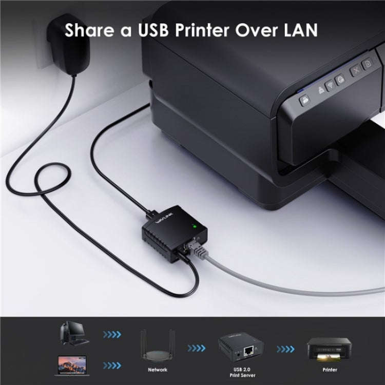 WAVLINK NU72P11 100Mbps Network Print Server USB 2.0 Network Printer Power Adapter(UK Plug)