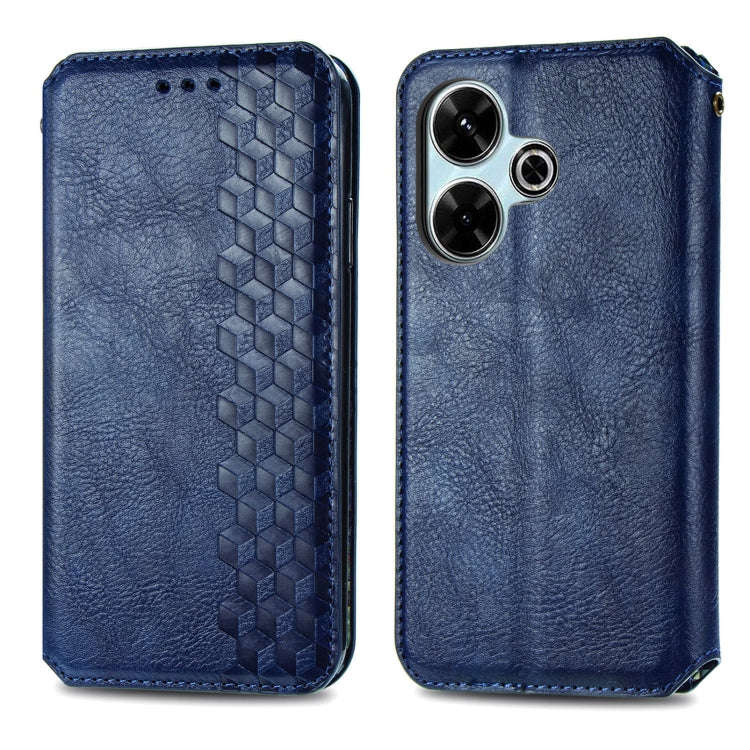 For Redmi 13 4G Cubic Grid Pressed Magnetic Leather Phone Case(Blue)