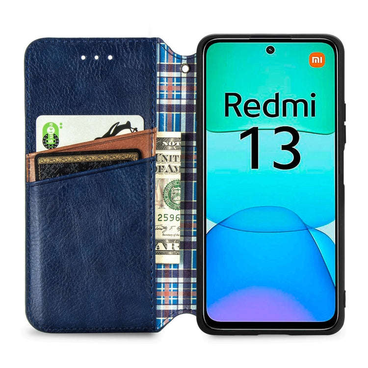 For Redmi 13 4G Cubic Grid Pressed Magnetic Leather Phone Case(Blue)