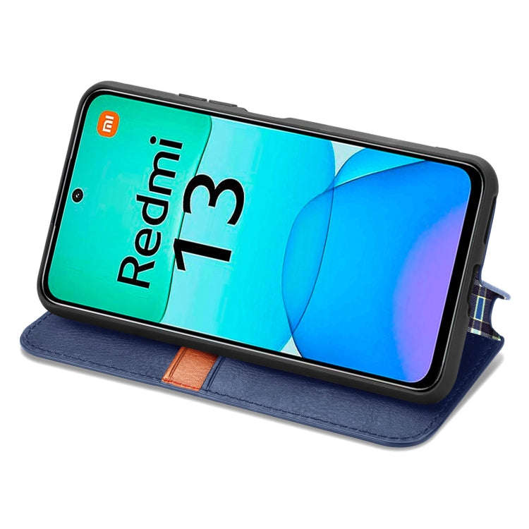 For Redmi 13 4G Cubic Grid Pressed Magnetic Leather Phone Case(Blue)