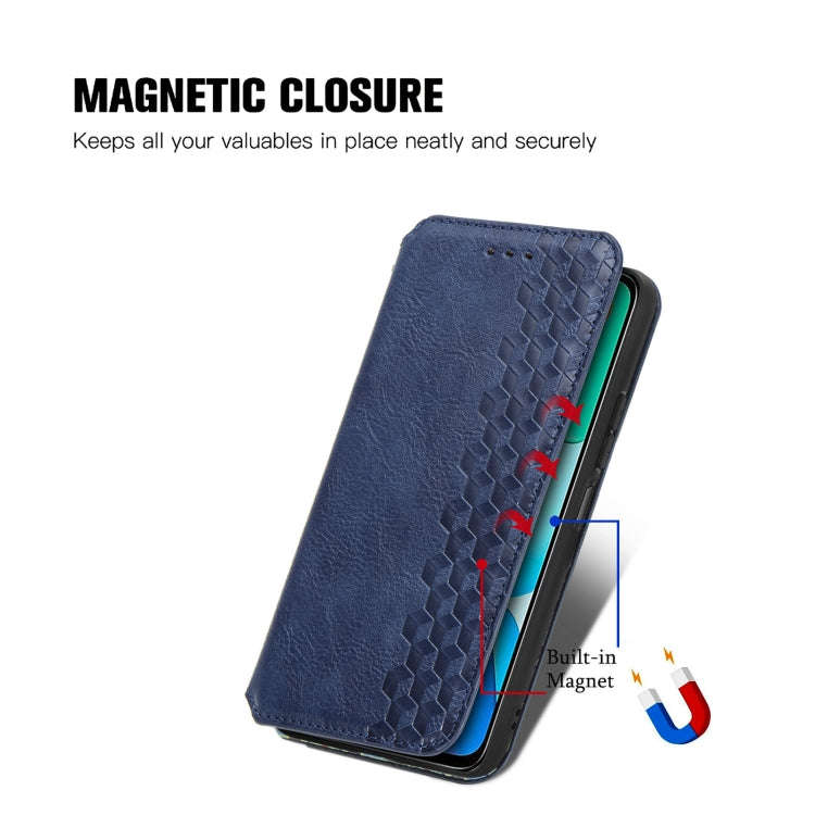 For Redmi 13 4G Cubic Grid Pressed Magnetic Leather Phone Case(Blue)