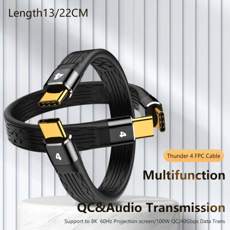 22cm Thunderbolt 4 USB-C / Type-C Male to Male PD 100W Charge FPC Data Cable