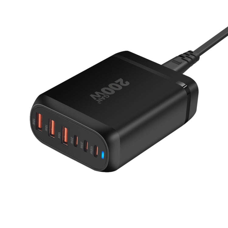 GaN PD100W Type-C x 3 + USB x 3 Multi Port Laptop Adapter, Plug Size:US Plug