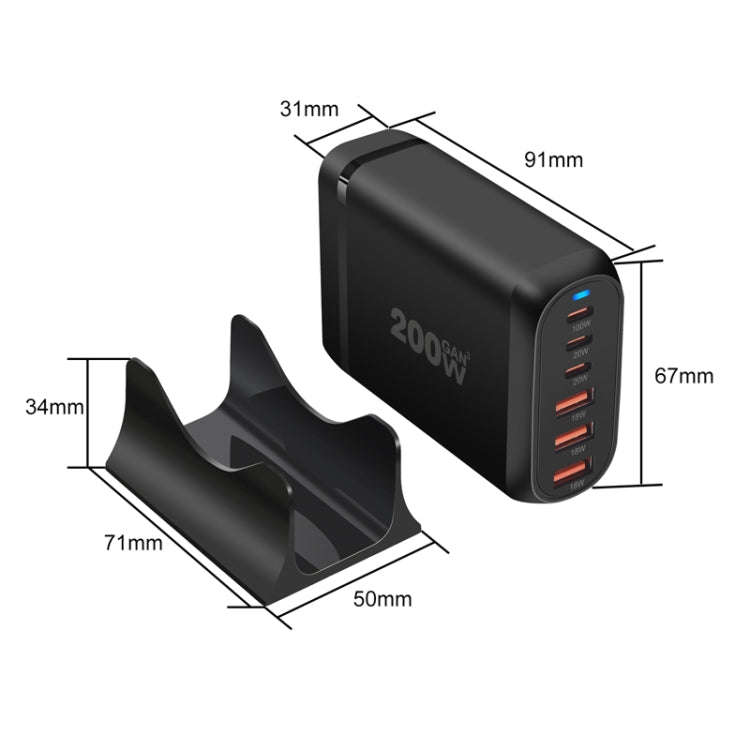 GaN PD100W Type-C x 3 + USB x 3 Multi Port Laptop Adapter, Plug Size:US Plug