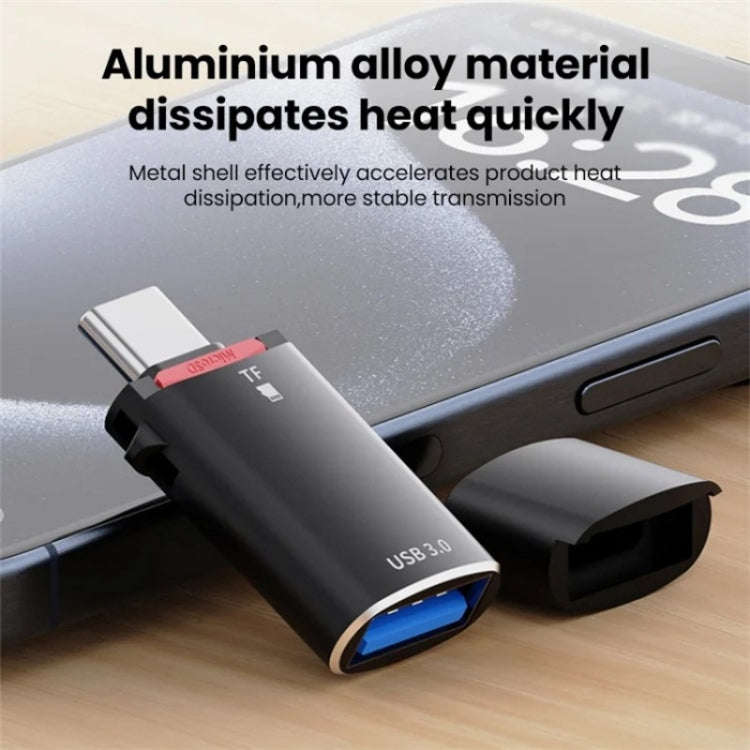 JS-72 USB Drive 2 in 1 Card Reader High-Speed USB 3.0 Converter USB-C/Type-C OTG Adapter(Black)