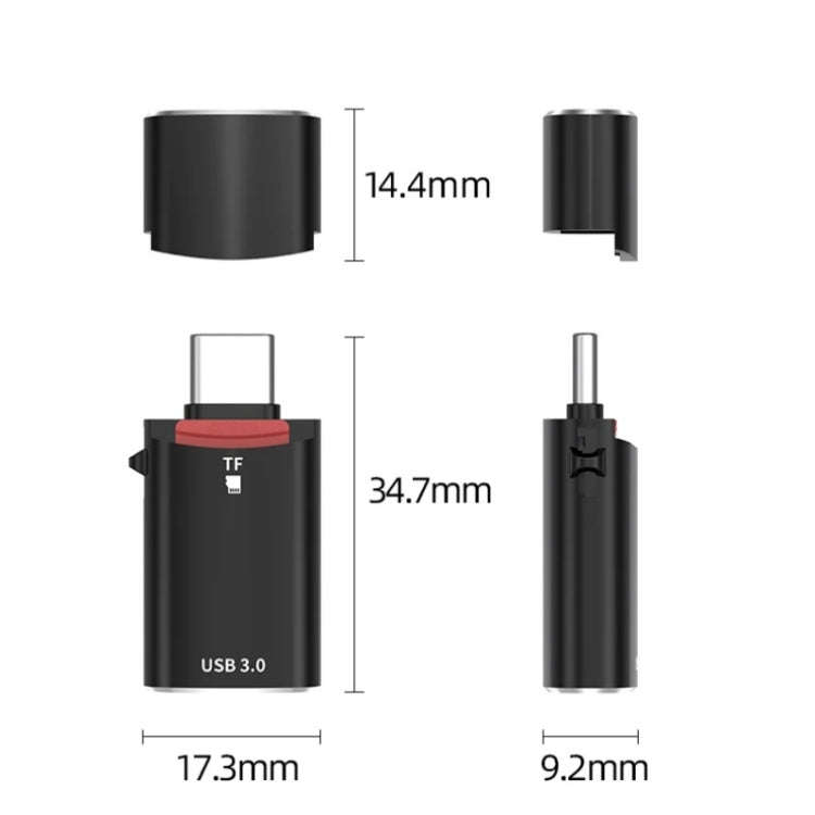 JS-72 USB Drive 2 in 1 Card Reader High-Speed USB 3.0 Converter USB-C/Type-C OTG Adapter(Black)