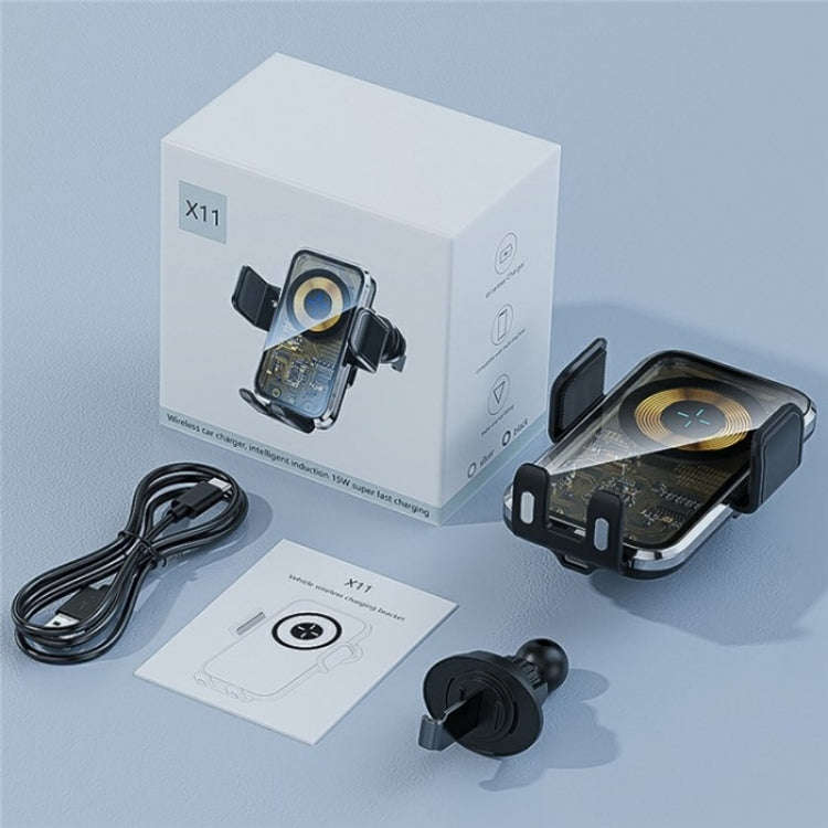 X11 15W Fast Charger Car Air Vent Hook Wireless Charger Intelligent Induction(Silver)