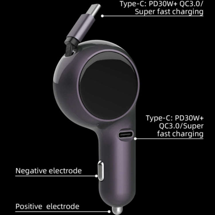 K2 With 60W Type-C Retractable Cable Type-C Port Phone Fast Charging Adapter Car Charger