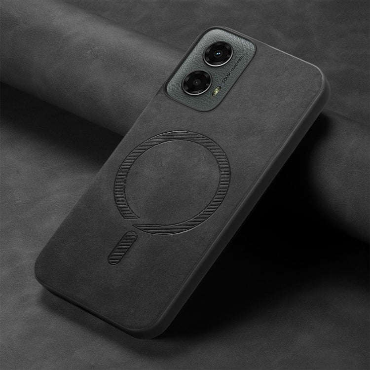 For Motorola Moto G 5G 2024 Retro Magsafe Magnetic PU Back Cover Phone Case(Black)
