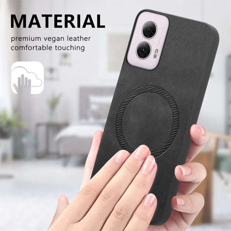 For Motorola Moto G 5G 2024 Retro Magsafe Magnetic PU Back Cover Phone Case(Black)