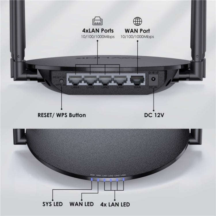 WAVLINK WN530G3 4x 5dBi Foldable Antenna AC1200 Dual Band Wireless Repeater Router, Plug:US Plug