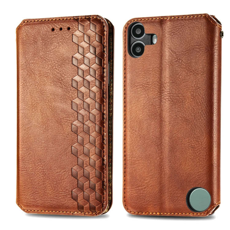 For Nothing CMF Phone 1 Cubic Grid Pressed Magnetic Leather Phone Case(Brown)