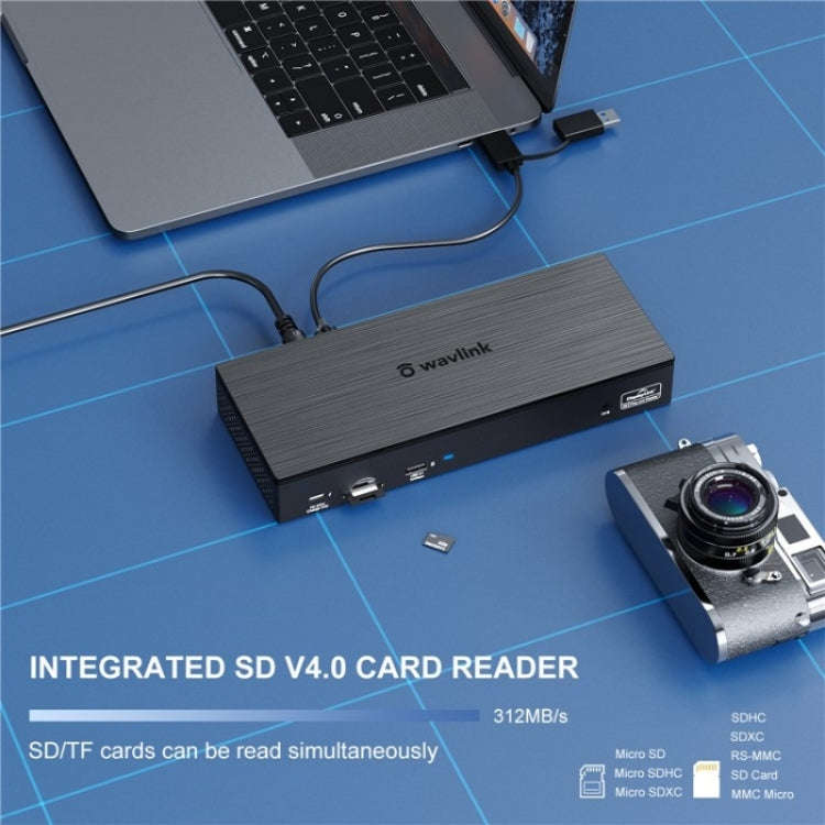 WAVLINK UG69PD8 Pro 18-in-1 DP / HD 5K Quadruple Display USB C Universal Docking Station, Plug:US...