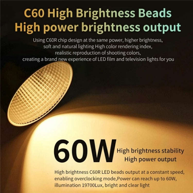 C60R 60W RGB Stage Lamp Professional Video Photography COB Fill Light, Plug:US Plug