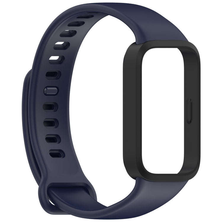For Redmi Band 3 / Xiaomi Smart Band 9 Active Soft Silicone Integrated Watch Band(Black+ Dark Blue)