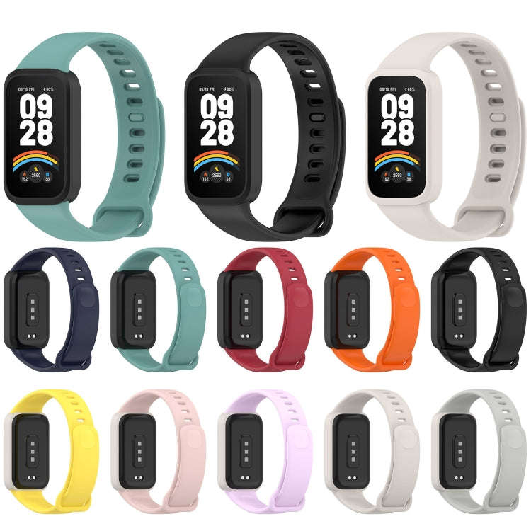 For Redmi Band 3 / Xiaomi Smart Band 9 Active Soft Silicone Integrated Watch Band(Black+ Dark Blue)