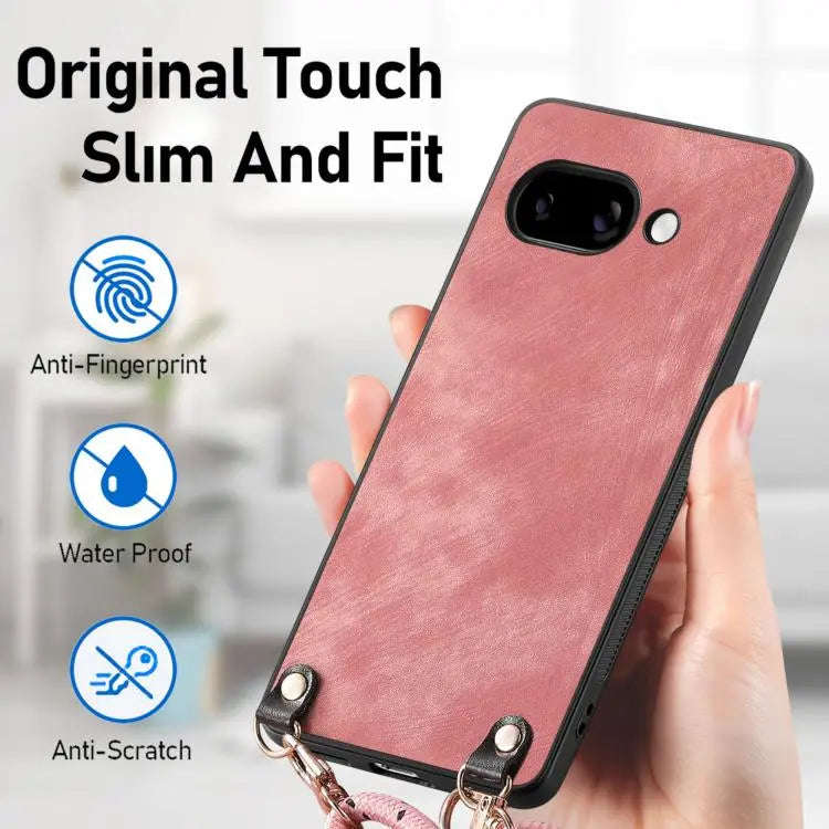 For Google Pixel 7a Vintage Leather PC Back Cover Phone Case with Crossbody Strap(Brown)